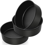 P&P CHEF 8 Inch Cake Pan, Nonstick Round Baking Layer Cake Pans Tins Set for Birthday Wedding, 2.94-Inch Deep Side & One-piece Design, Stainless Steel Core & Easy Clean, Black 3Pcs