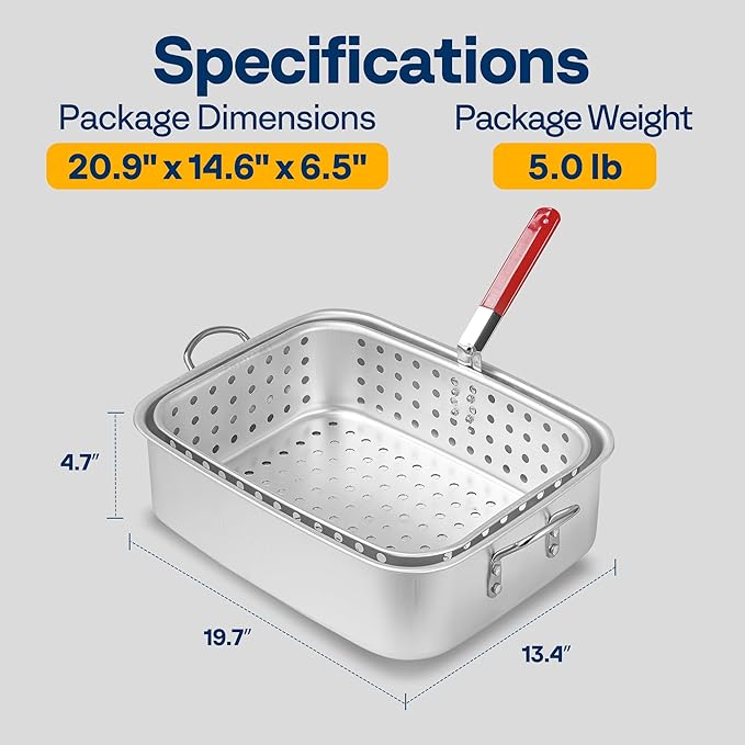 VIVOHOME 18 Qt Aluminum Deep Fry Pan and Basket, Rectangular Fish Fryer for Indoor and Outdoor Use
