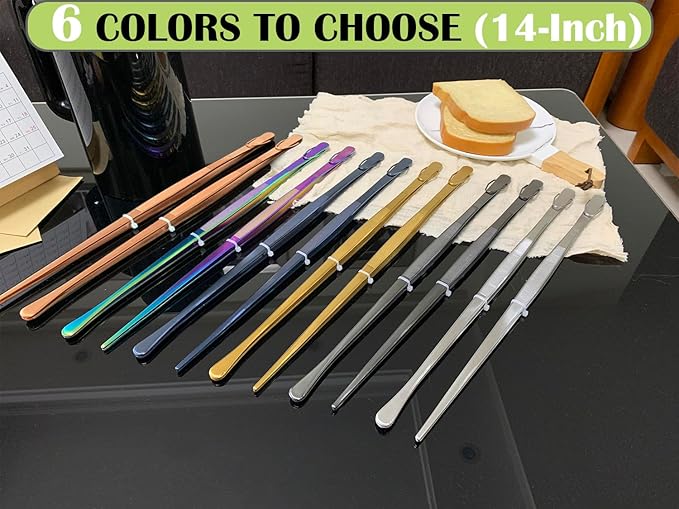 JETKONG 2 Pcs 14-Inch Culinary Tweezers Extra Long Food Tweezers Kitchen Tweezer Tongs for Cooking Grilling and BBQ (Rainbow)