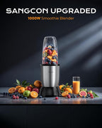 Sangcon 1000W Blender for Smoothies, Blenders for Kitchen, with 24oz/19oz/10oz BPA-Free Cups – Upgraded 8-Blade Personal Blender Set for Ice Crushing, Baby Food, Spice Grinding & More
