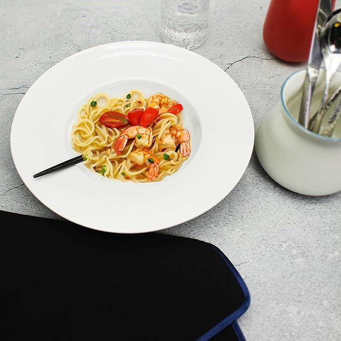 Pasta Plates with Rim 12 oz, Soup Bowl Pasta Bowl Set of 4, White Shallow Bowl Plate, Ceramic Wide Rimmed Soup Bowl, Best choice for high-end restaurants, hotels, and foodies, 10 Inch