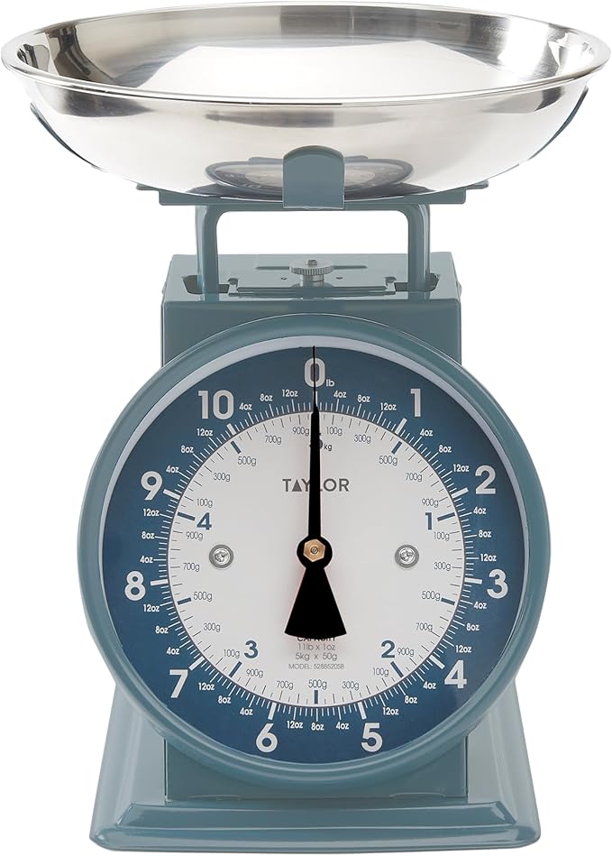 Taylor Mechanical Kitchen Weighing Food Scale with Bowl, Weighs up to 11lbs, Measures in Grams and Ounces, Food Scales for Kitchen, Storm Blue
