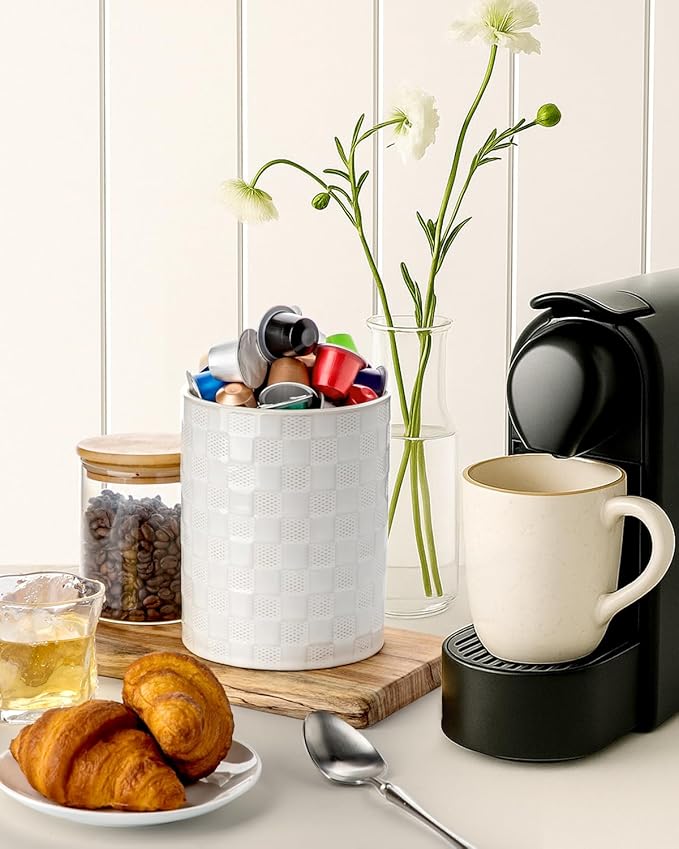 Nucookery 6.4'' Utensil Holder - Ceramic Utensil Holder for Kitchen Counter, Large Capacity Countertop Storage, Farmhouse Style Utensil Crock Organizer for Spoons, Spatulas & Cooking Tools