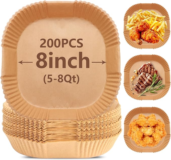 Air Fryer Liners Disposable, 200PCS Non-stick Disposable Airfryer Liners, 9 Inch Unbleached Parchment Paper, Round Air Fryer Paper Liners for 5-8QT Air Fryer, Baking, Roasting Microwave