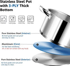 P&P CHEF 4 Quarts Cooking Stock Pot with Lid, Stainless Steel Stockpot Induction Pot for Soup, Tri-Ply Bottom & Clear Glass Lid & Double Handle, Dishwasher Safe