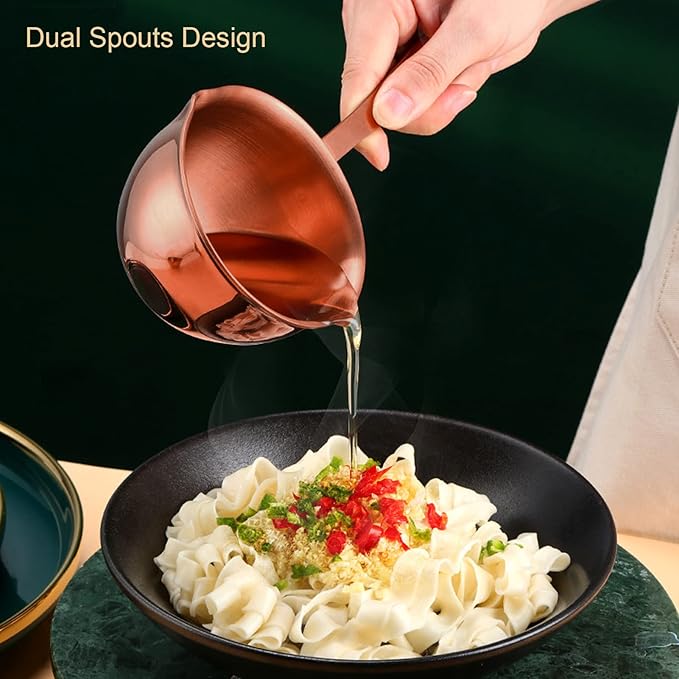 Mini Butter Warmer, 6.7oz/200ml Stainless Steel Mini Butter Warmer Coffee Milk Warmer Pot with Dual Pour Spouts Small Saucepan Chocolate Melting Pot (Rose Gold)