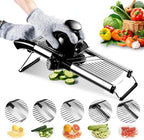 Mandoline Food Slicer, Adjustable Mandoline Slicer for Kitchen, Stainless Steel Mandolin Vegetable Chopper for Potato/Tomato/Onion, Vegetable Slicer Julienne Cutter with Cut-Resistant Gloves