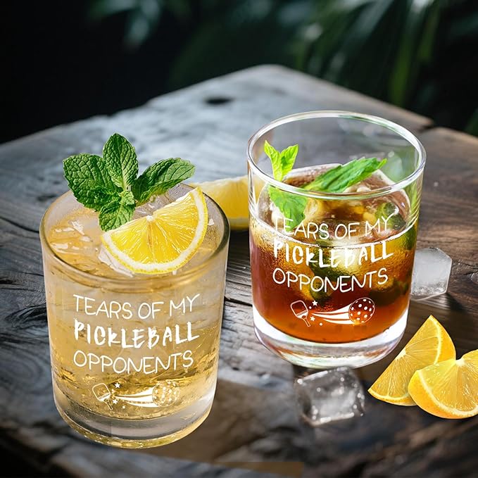 Pickleball Gifts, Tears of My Pickleball Opponents Whiskey Glass 10 Oz, Funny Pickleball Gifts for Men Pickleball Lovers Friends for Birthday Christmas