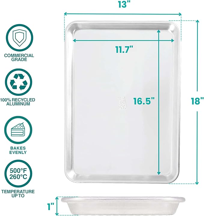 Baker's Secret 17" Pure Aluminum Cookie Sheet, 100% Recycled, Baking Sheet Cookie Sheets for Baking, 0.8mm Extra Thick Baking Pan, Commercial Grade, The Natural Aluminum Collection