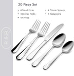 Roberts & Belk 20-Piece Amelia Satin Silverware Set – Flatware for 4 – Satin Matte Stainless Steel Utensils with Knives, Forks & Spoons