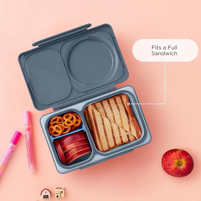 Omie OmieBox UP bento Box for Kids | Insulated Lunch Box | Leak Proof Vacuum Insulated Thermal Food jar | Cooler ice Pack | 2 Compartments (Graphite)