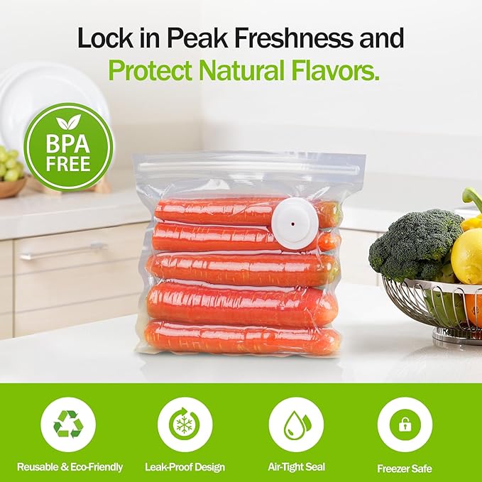 Vacuum Sealer Bags for Food, BPA-Free Food Storage Bags, Freezer, Microwave – Odor-Resistant, Leak-Proof – Compatible with Auletor Mason Jar Vacuum Sealers (10PCS)
