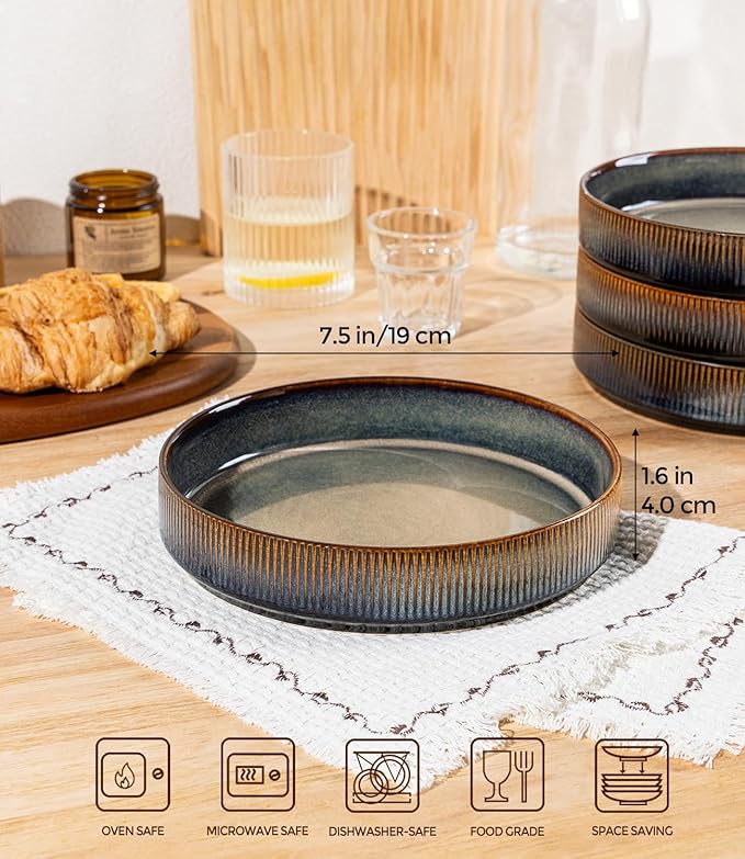 theterra 7.5'' Ceramic Pasta Bowls, Salad Bowls Set of 4, Stoneware Serving Bowls for Fruits, Noodle, Dinner, House-warming Wedding Present, Coca Mocha