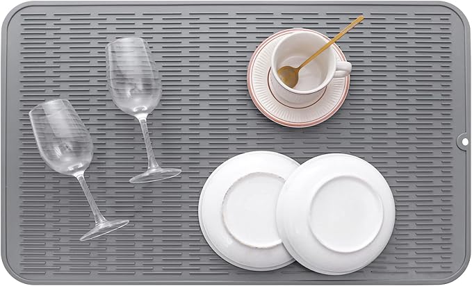 Silicone Dish Drying Mat for Multiple Usage,Easy clean,Eco-friendly,Heat-resistant Silicone Mat for Kitchen Counter or Sink,Refrigerator or Drawer Liner Grey 3XL 28 inches x 18 inches
