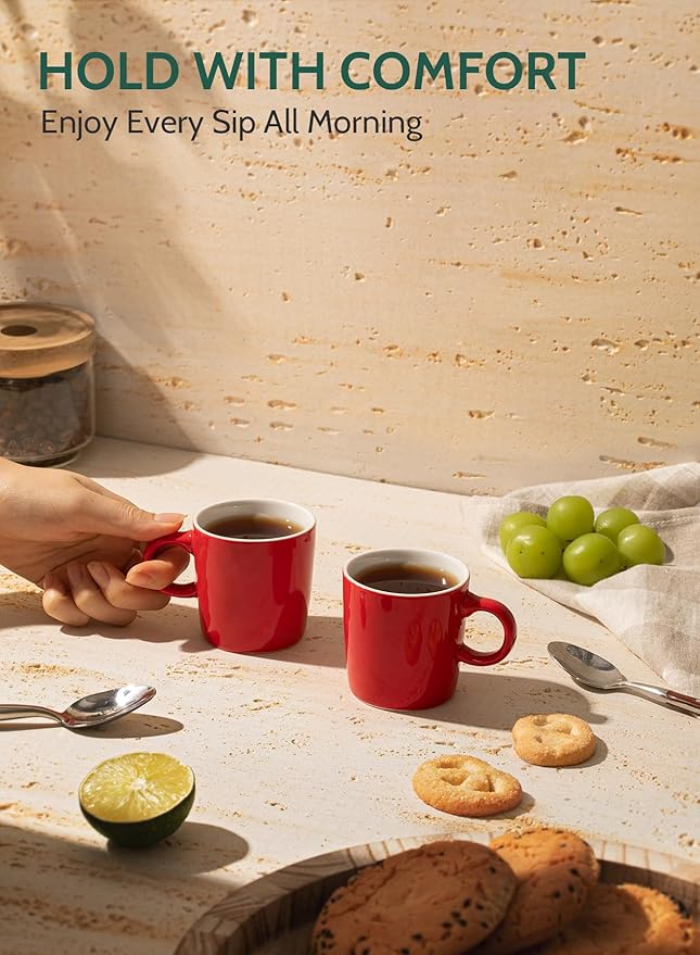 Sweese 3.5oz Porcelain Espresso Cups Set of 4, Mini Coffee Mugs Demitasse Cups - Red