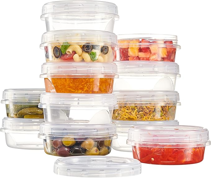 PLASTICPRO 6 Pack Twist Cap Food Storage Containers with Clear Screw on Lid- 8 oz Reusable Meal Prep Containers - Freezer and Microwave Safe Clear Plastic Food Storage
