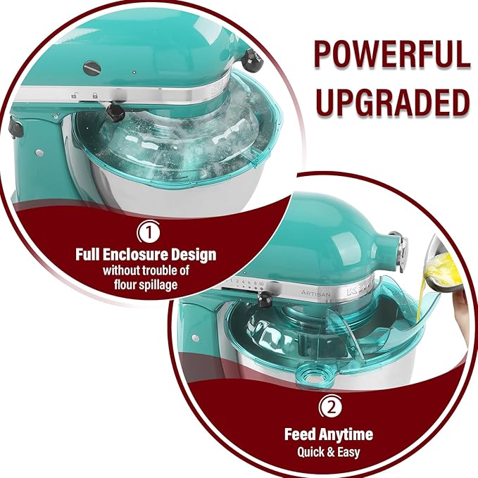 Pouring Shield for KitchenAid Tilt Head 4.5-5QT Stainless Steel (Only),Safety Pouring Shield,Splatter Guard for kitchenaid mixer bowl,Kitchen Aid Stand Mixers (Transparent Blue, for 4.5-5 QT)