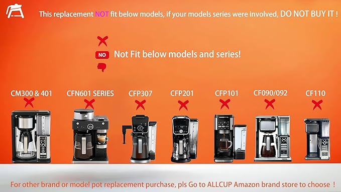 12 CUP Replacement Glass Carafe Pot ONLY Compatible with Ninja Coffee Maker CE251 CE250 CE200 CE200C CE201 CE201C series, Ninja Carafe Replacement Part No. # XGLSLID200