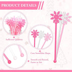 48Pcs Snowflake Coffee Stirrers Pink White Snowflake Cocktail Stir Sticks Winter Plastic Drink Swizzle Stick for Hot Chocolate Bar Supplies Xmas Home Party Decor