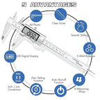 Digital Caliper Measuring Tool, Stainless Steel Vernier Caliper Digital Micrometer with Large LCD Screen, Easy Switch from Inch Metric Fraction, 6 Inch/150mm Caliper Tool for DIY/Household