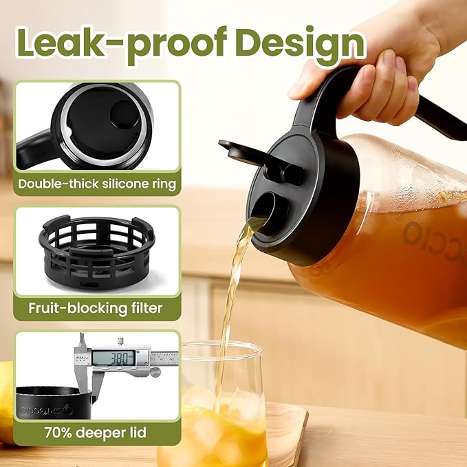 Borosilicate Glass Pitcher with Lid, 64 oz Mason Jar Pitcher Pour Spout Lid Airtight Leak-proof, Sun Tea Glass Jar for Outside, Breastmilk, Cold Brew, Coffee and Iced Tea