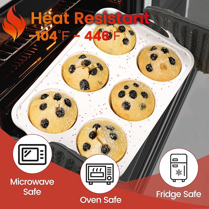 CAKETIME Large Muffin Pan Jumbo with Metal Frame 3.5 Inch Silicone Muffin Pan Nonstick 6 Cups for Baking Jumbo Muffin, Frittatas, Jumbo 1 Pack
