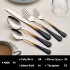 20-Pieces Black gold Silverware Sets for 4,Black gold Handle Stainless Steel Cutlery Set, Include Forks Spoons and Knives Set, Dishwasher Safe Utensil Sets for Home Restaurant