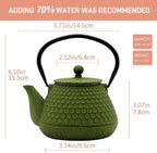 20.3oz Small Cast Iron Teapot for Personal, SECHUDO Tea Kettle for Stovetop Safe Coated with Enameled Interior, Green Tea Pot with Stainless Steel Infuser for Loose Tea (600ml)