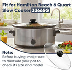 Oval 6 Quart Glass Lid Compatible with Hamilton Beach 33665G Slow Cooker, Clear Cooker Crock Pot Lid Replacement Part, 6qt Slow Crock Pot Lid Replacement