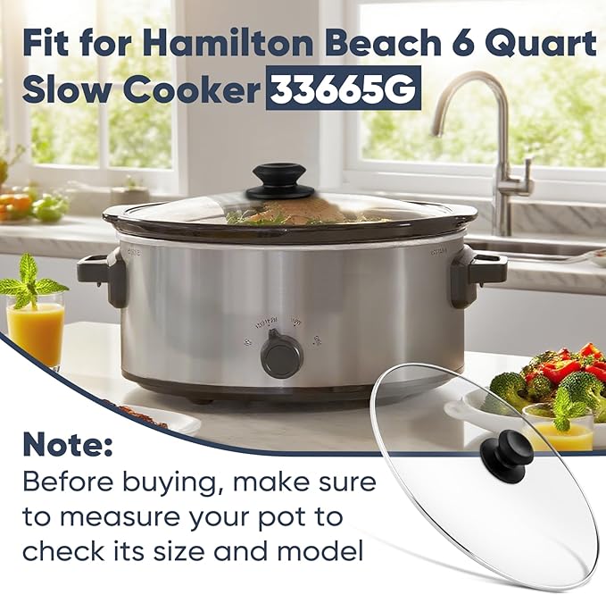 Oval 6 Quart Glass Lid Compatible with Hamilton Beach 33665G Slow Cooker, Clear Cooker Crock Pot Lid Replacement Part, 6qt Slow Crock Pot Lid Replacement