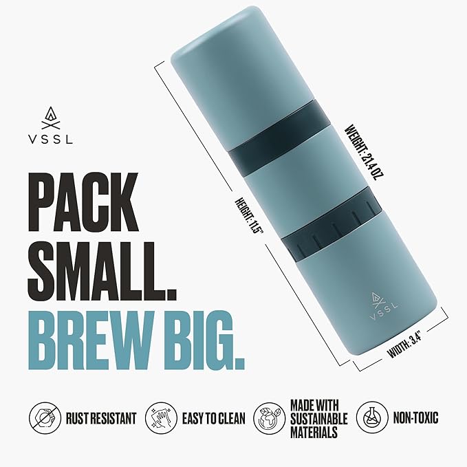 Nest Pour Over Coffee Kit | Coffee Maker for Camping | All-In-One Travel Pour Over | Transportable Dripper, Two 10oz Stainless Steel Travel Mugs | Compact Storage & Adventure Ready | Everglade