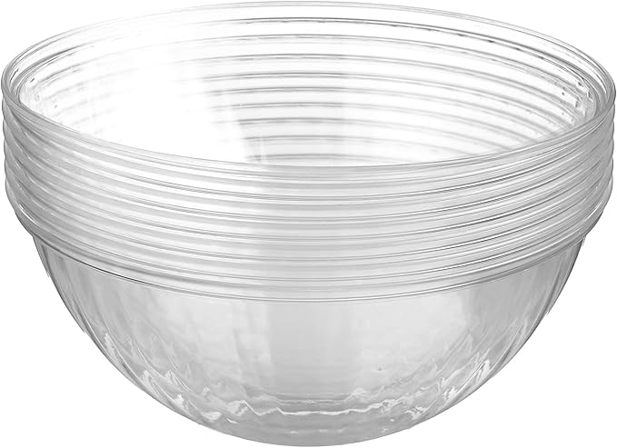 Prestee Clear Plastic Serving Bowls, 96 Oz. 6 Pack - Round Disposable Large Plastic Bowl, Punch, Party, Chip Bowl Containers for Candy, Salads, Parties, and Serving Food - Salad Bowls Dish for Eating