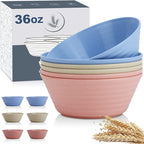 Wheat Straw Bowl Sets,6 PCS Unbreakable Cereal Bowl 36 OZ,Microwave and Dishwasher Safe Bowls,Alternative Plastic Bowls Reusable for Fruit,Oatmeal and Salad (Colorful)