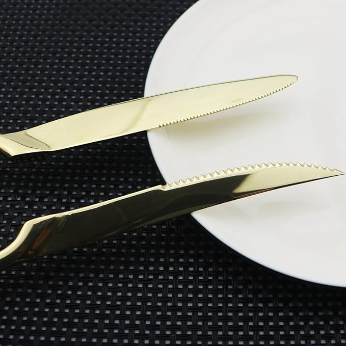 Flatware Set 18/10 Stainless Steel Mirror Polished Champagne gold Cutlery - Silverware Utensil Set of Steak Knife Dinner Fork Knife Spoon Salad Fork Dessert Spoon,24 Piece Service for 4