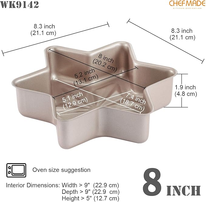 CHEFMADE Star-Shaped Cake Pan, 8-Inch Non-Stick Diamond Surface Cake Bread and Meat Bakeware for Oven and Instant Pot Baking (Champagne Gold)
