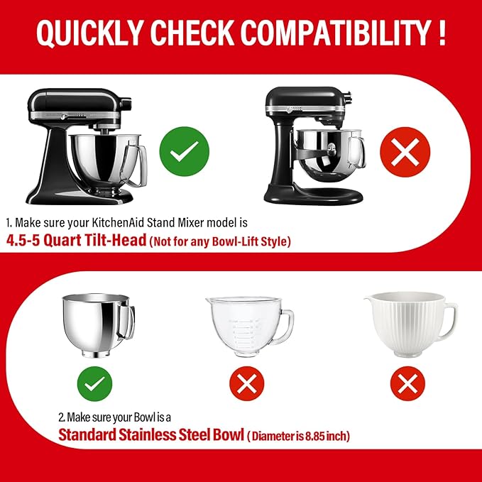 Pouring Shield for KitchenAid Tilt Head 4.5-5 QT (for Stainless Steel Bowls Only), for Kitchen aid Accessories and Attachments, Fully Enclosed Foldable Lid Mixer Bowl Cover, Not For Bowl Lift (Black)