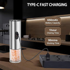 Electric Salt and Pepper Grinder Set, Rechargeable Salt and Pepper Shakers Refillable, Automatic Pepper Mill with Adjustable Coarseness, One Hand Operation with LED light, Stainless Steel