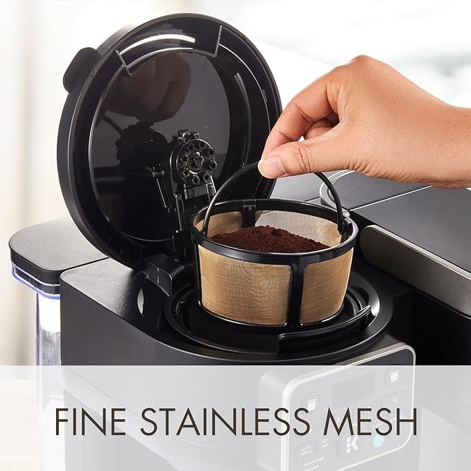 Reusable Mesh Ground Coffee Filter Carafe for Keurig K-Duo Essentials and K Duo Brewers Machine, With 2 Refillable K Cups Pod by PureHQ - Gold Tone Mesh Filter - Value Pack