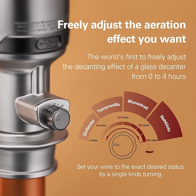 Expert Adjustable Electric Wine Aerator – Instant 240-Min Precision Decanting, Rechargeable & No-Drip Design, One-Touch Operation for 99% Wines & Spirits