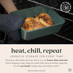 Ceramic Coated Glass Food Storage Container | No PTFE, PFOA, PFAS, and BPA | Reusable Non Toxic Meal Prep Container with Glass Lid | Easy To Store | 6 Cup Rectangle [Pine]