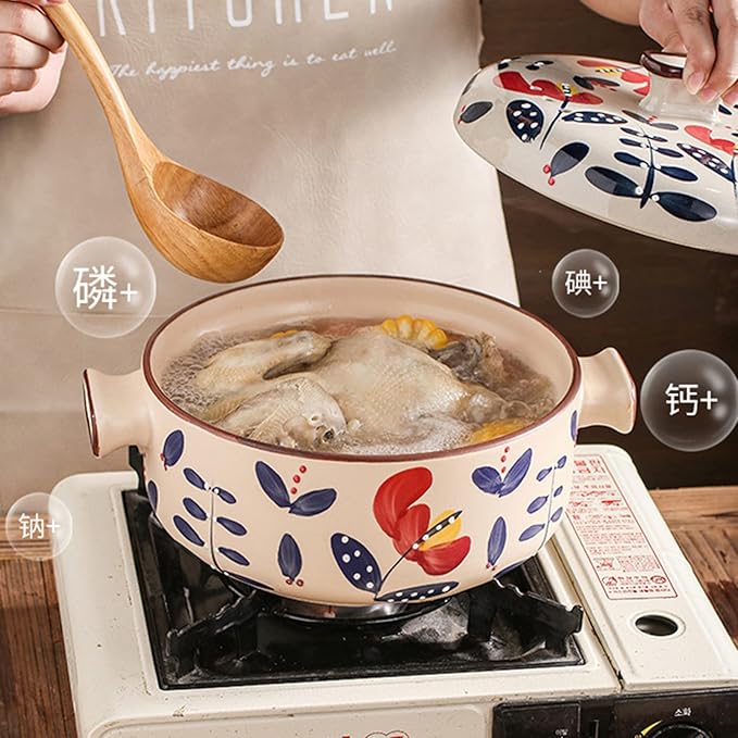 Japanese Casserole Pot with Handles for Cooking, Ceramic Casserole Clay Pot Steam Stew Pot with Steamer Basket,A,4L