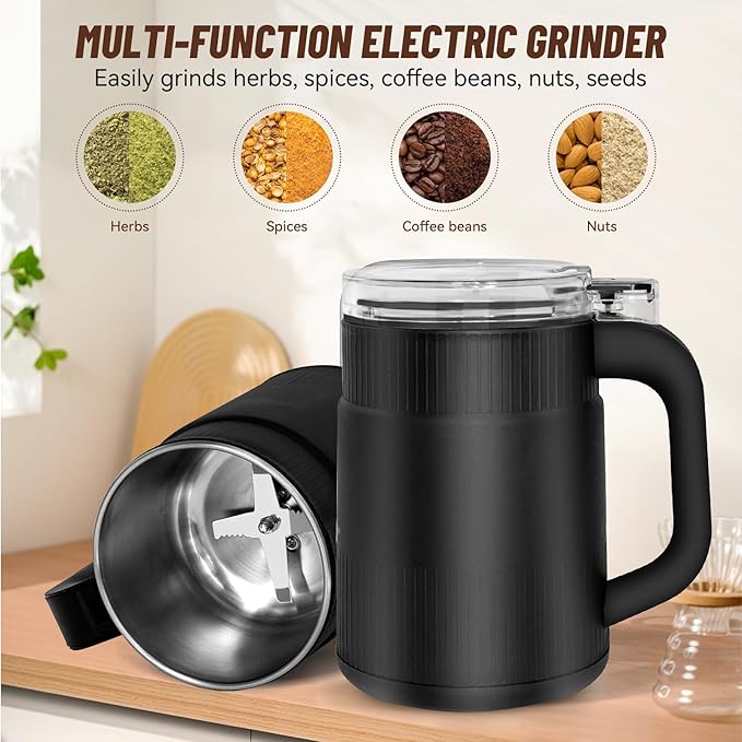 Electric Coffee and Spice Grinder with One-Touch Operation, Low Noise, Clear Lid, Electric Dry Grinder for Coffee Beans and Herbs