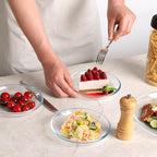 NUTRIUPS 6 Pack 7in Small Glass Plates - with Lipped Edge - Clear Glass Plate, Tempered Glass Plates Set of 6, Clear Dessert Plate, Dishwasher & Microwave Safe