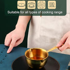 Mini Butter Warmer Pot, 6.7oz/200ml Stainless Steel Milk Warmer Pot with Dual Pour Spouts 3-Layer Composite Base Saucepan for Melting Heating Butter Milk Chocolate Coffee Tea (Gold)