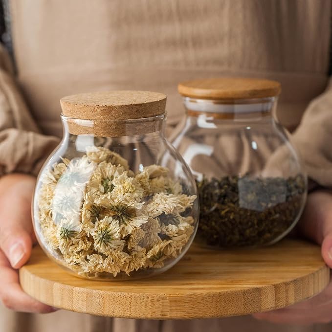 Snminetal 17oz Glass Jar Storage Containers,Wedding Candy Jar Kitchen Canisters, With Cork Airtight Lid, Perfect For Tea, Biscuits, Cereals, Flour, beans, Spices, Coffee Beans (2PCS)