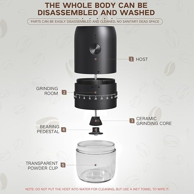Portable Electric Coffee Bean Grinder， Upgraded Ceramic Conical Burr with External 40 Levels Adjustable Fine to Coarse Settings, Rechargeable and Faster Grinding for Office, Home, Black