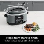 Ninja Foodi PossibleCooker PRO MC1000 8.5Qt Multicooker 8 in 1 Slow Cooker, Dutch Oven, Steam Bake Roast Sear Sauté Bread Maker Warmer, Glass Lid, Integrated Spoon, Nonstick (Gray)