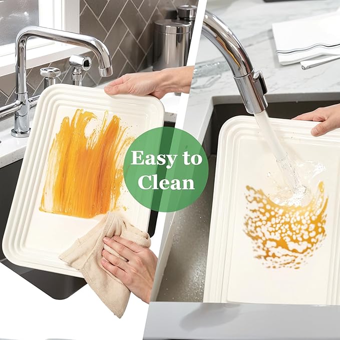 SUT 4-Pack Ivory Serving Trays for Entertaining, 16" x 11" Serving Platters for Snacks, Fruit, Cookies, Dessert, Reusable Plastic Trays for Serving Food and Party Organization in Kitchen &for Parties