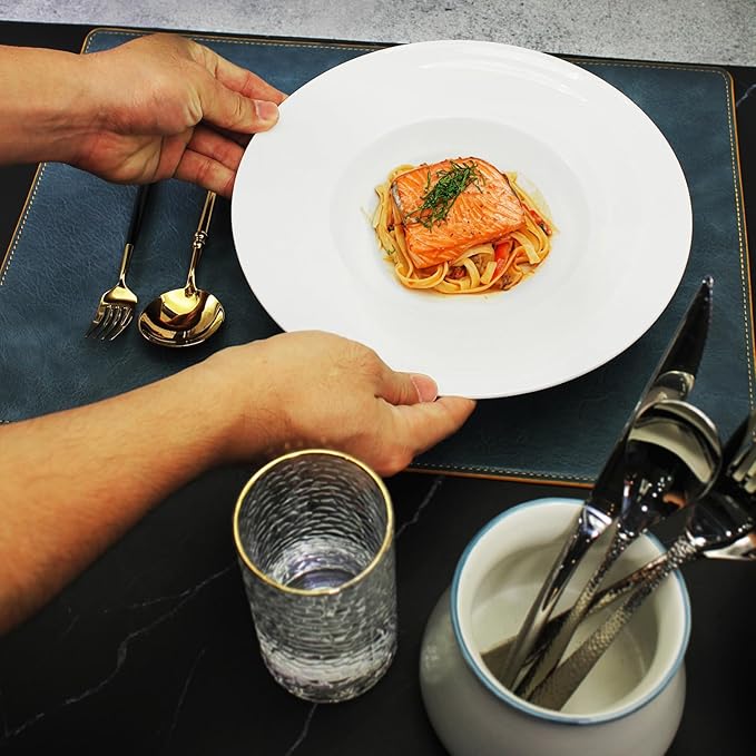 Pasta Plates with Rim 12 oz, Soup Bowl Pasta Bowl Set of 4, White Shallow Bowl Plate, Ceramic Wide Rimmed Soup Bowl, Best choice for high-end restaurants, hotels, and foodies, 10 Inch