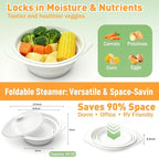 2 Pack White and Gray Silicone Steamer Microwave, 44oz Collapsible Vegetable Steamer Microwave with Magnetic Lid, Space-Saving Design, Dishwasher Safe Silicone Bowl for Cooking Veggies, Dumplings